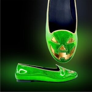 Strange Cvlt Lydia Jack Green Glitter/Gold Limited Edition Flats Loafers Size 10